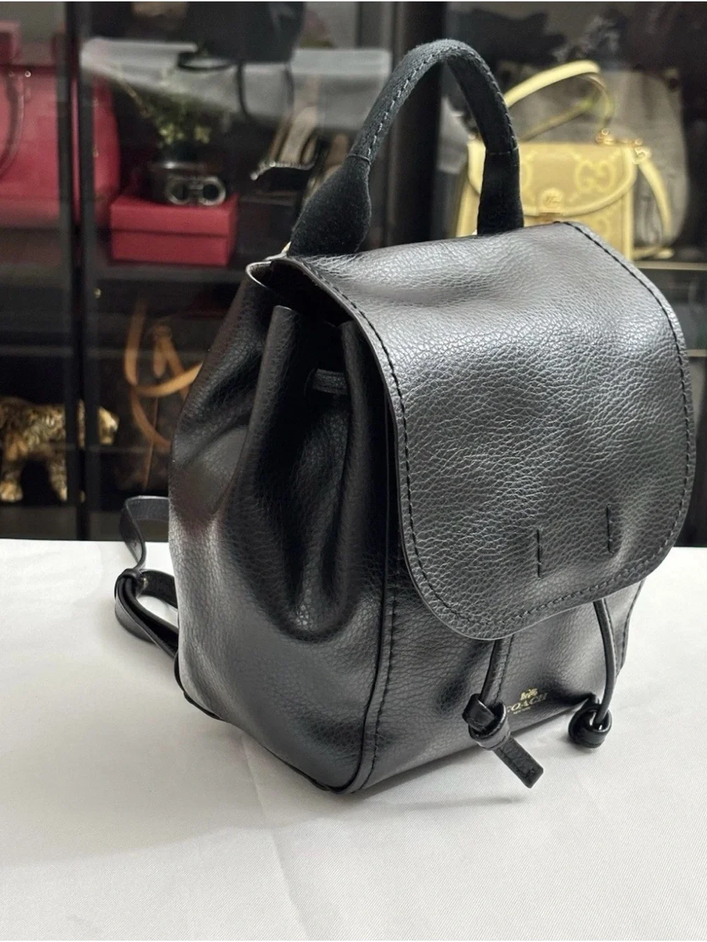 Coach Derby Black Oxblood Pebbled Leather Backpack.